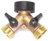 Kasian House Heavy Duty Brass Garden Hose Splitter, Y Valve, 2 Way Connector for Outdoor Faucet, Spigot Adapter, Comfort Grip Handles, 2 Extra Rubber Washers