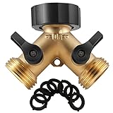 IPOW Solid Brass Body Backyard 2 Way Y Valve Garden Hose Connector Splitter Adapter + 6 Rubber Hose Washers with Comfort Grip Use