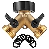 IPOW Brass Heavy Duty 2 Way Y Valve Garden Hose Splitter Adapter High Flow Spigot Splitter + 6 Rubber Hose Washers with Comfort Grip Use