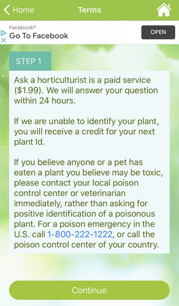 Screen shot of asking a horticulturist to identify a plant