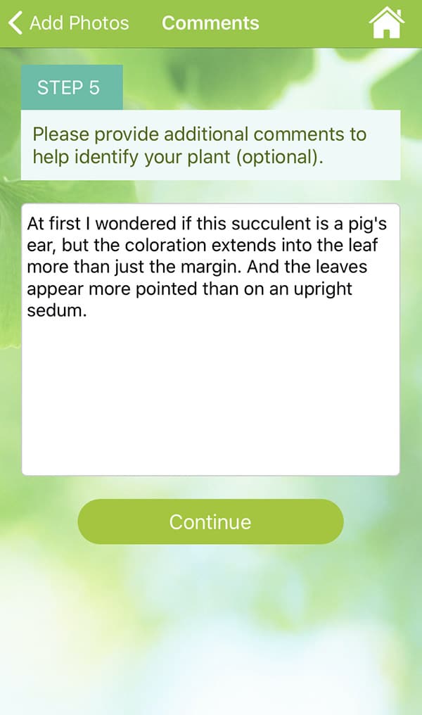 Additional comments in the garden answers app
