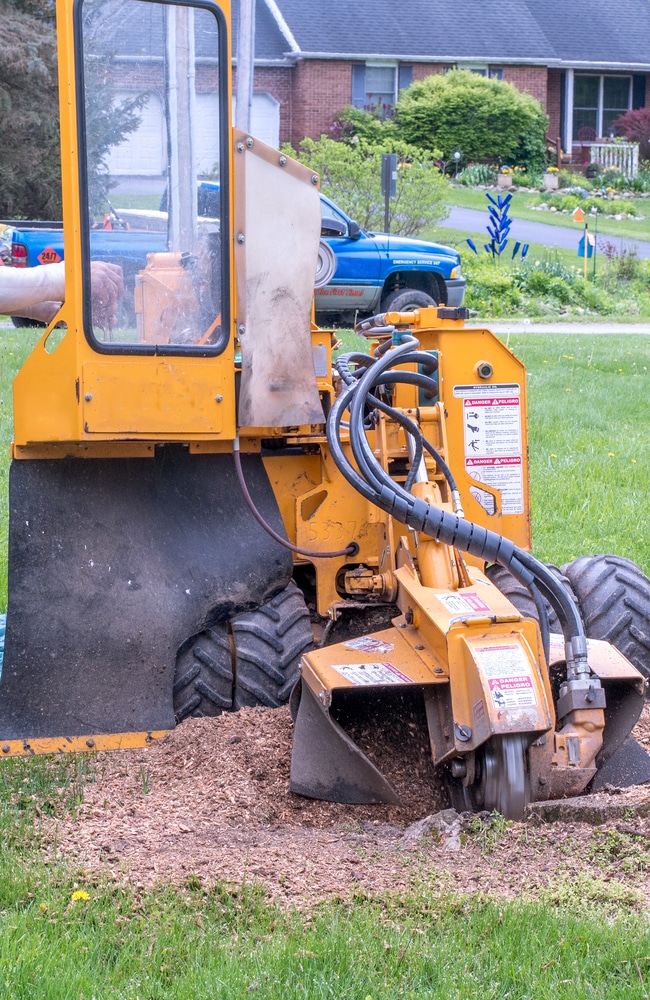 tow-behind style stump grinder to help get rid of trees